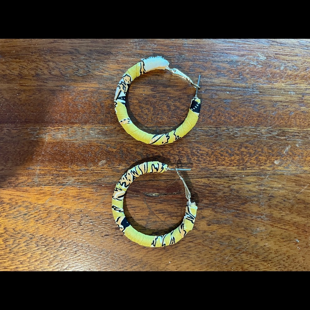 Yellow bandana print hoop earrings